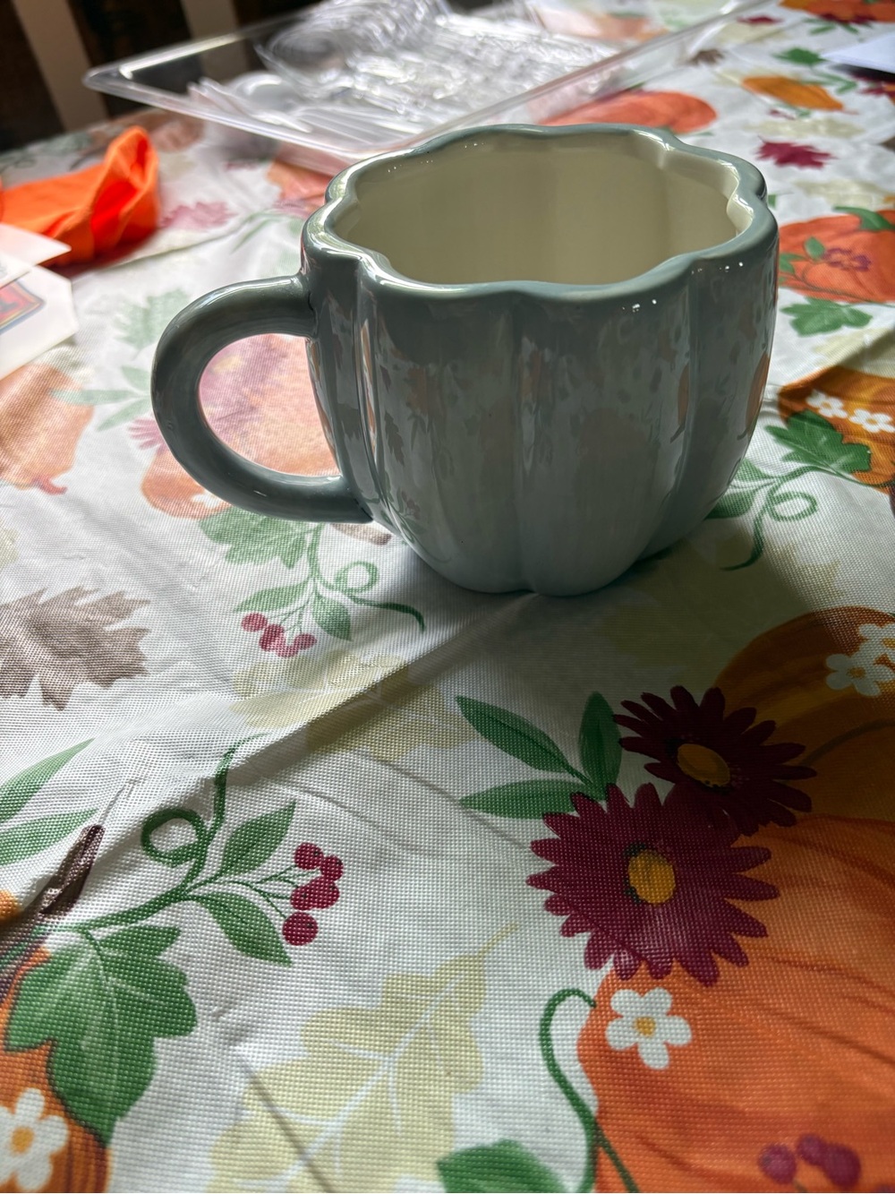 Light Blue Ceramic Pumpkin Mug -